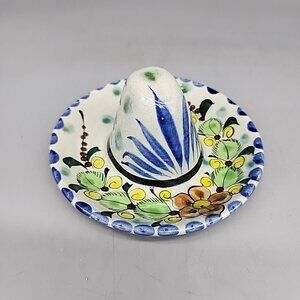 Mexican Folk Art ASHTRAY Sombrero hat Tonala Hand Painted Pottery Signed